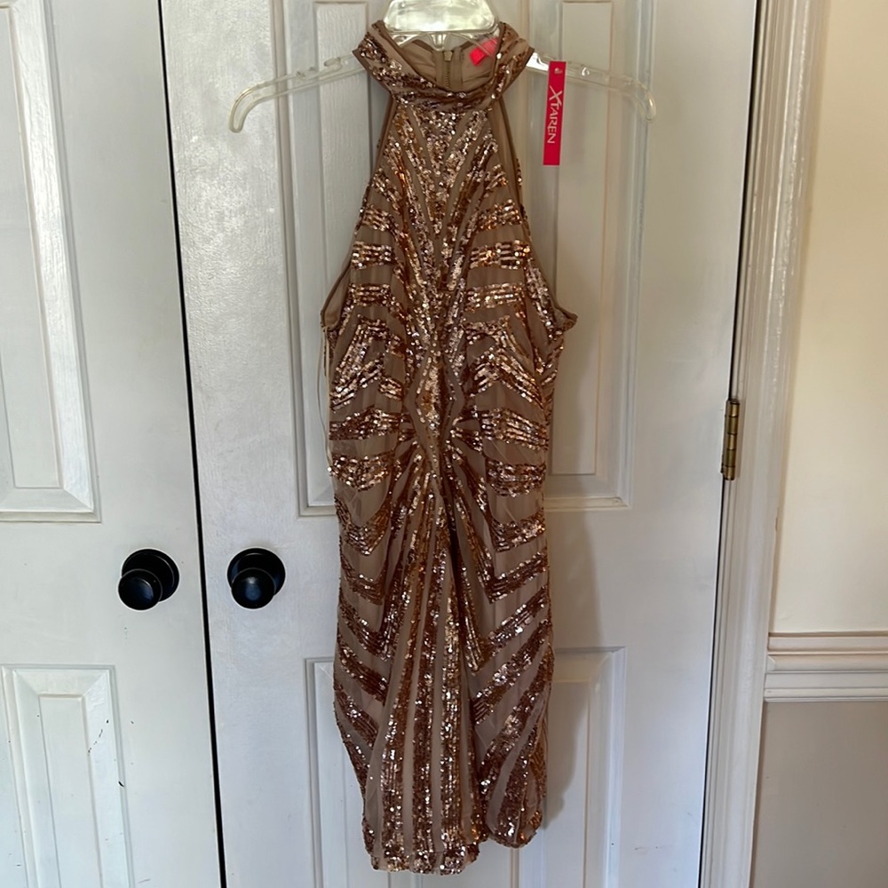 Xtarwen rose gold fitted dress